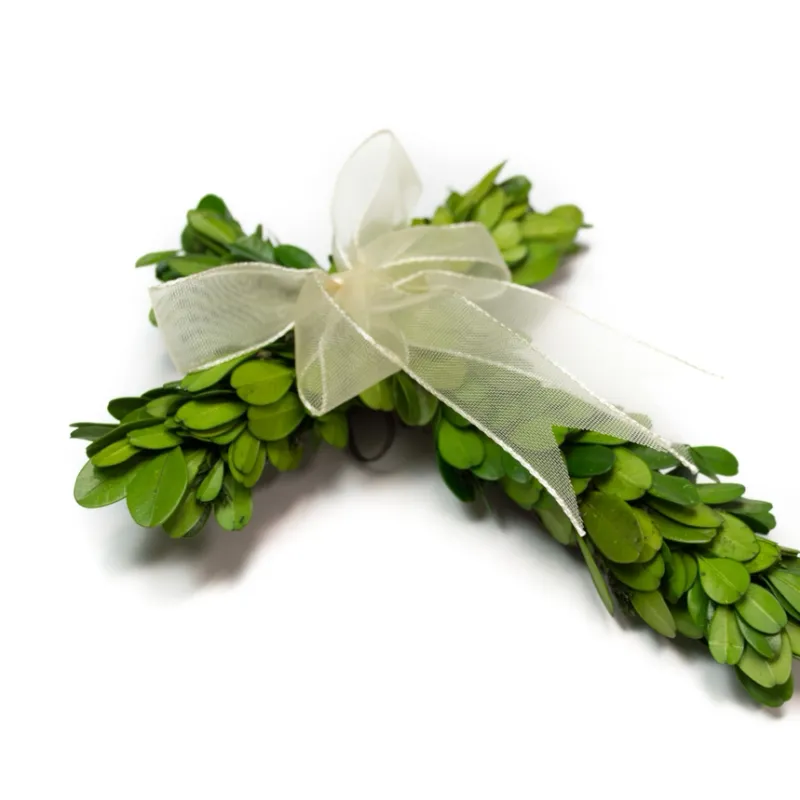 Boxwood Mini Cross w/Ribbon