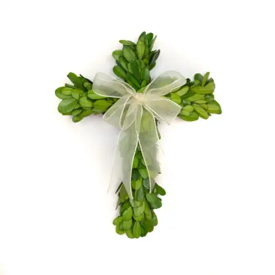 Boxwood Mini Cross w/Ribbon