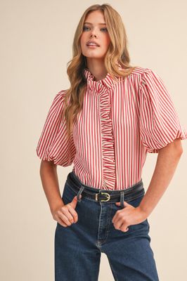 Red Striped Ruffled Top