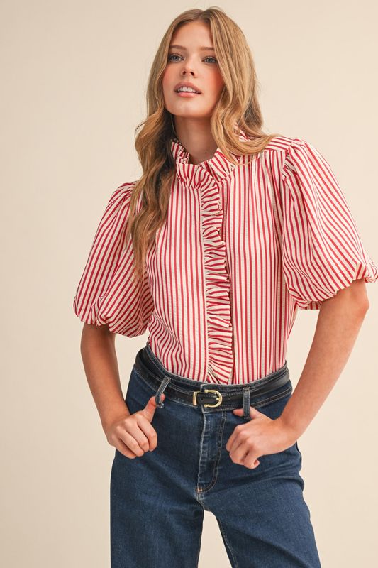 Red Striped Ruffled Top