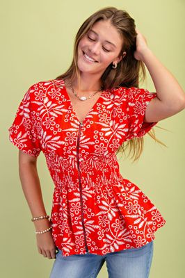Printed Smock Waist Top