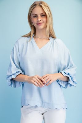 Scalloped V-neck Blouse