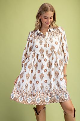 Beige Printed Shirt Dress