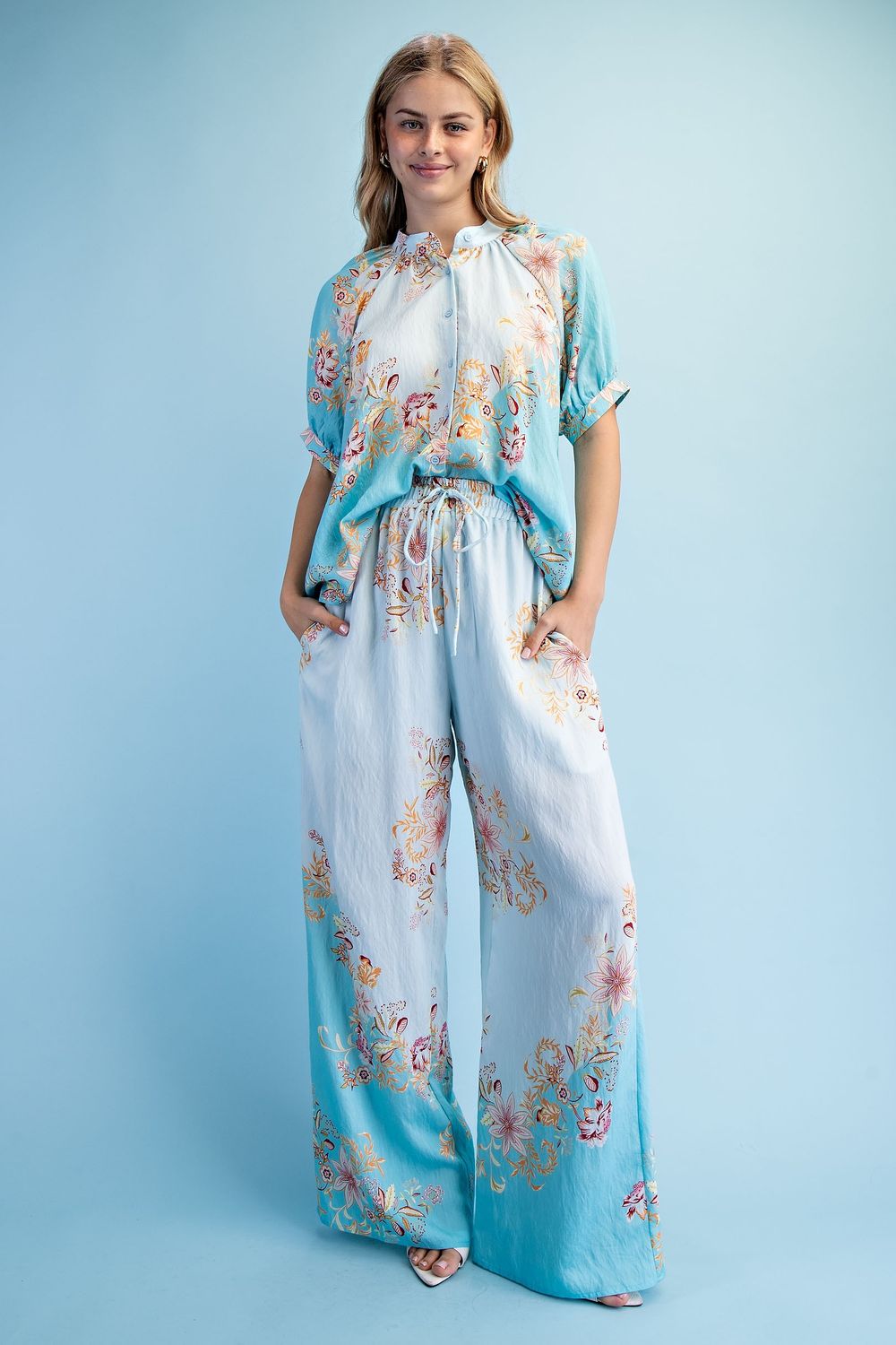 Two-tone Floral Print Pants