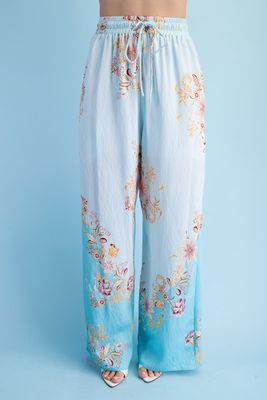 Two-tone Floral Print Pants