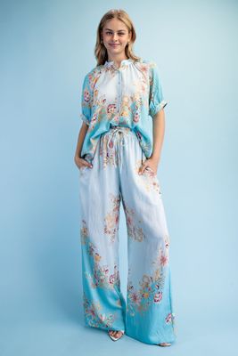 Two-tone Floral Print Pants