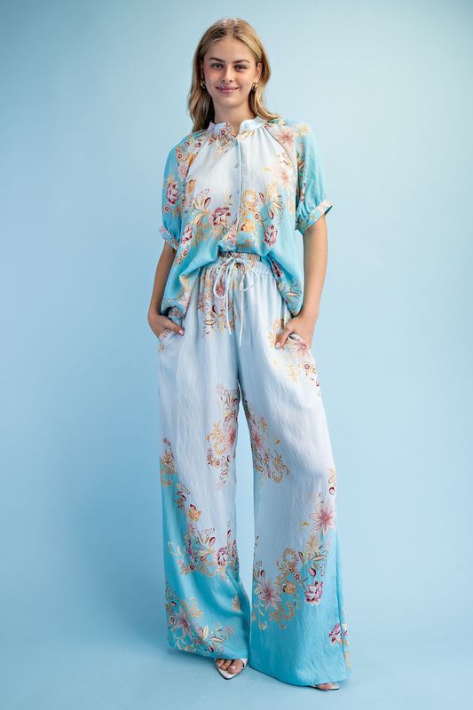 Two-tone Floral Print Pants