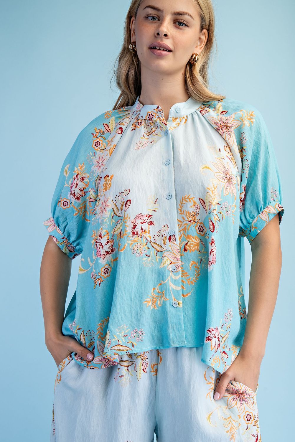 Two-tone Floral Print Blouse