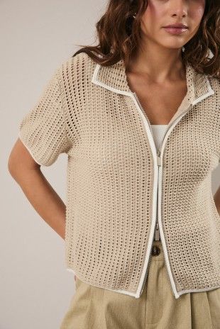 Zip Up Open Knit Top