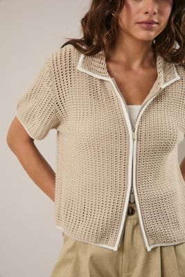 Zip Up Open Knit Top