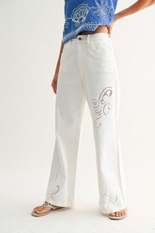 Ivory Wide-leg Trousers w/Cutout