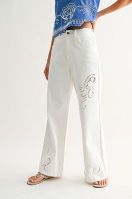 Ivory Wide-leg Trousers w/Cutout