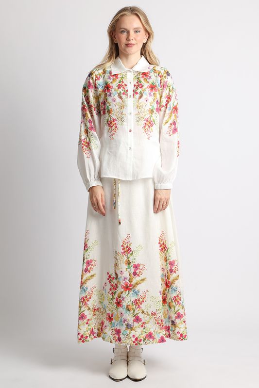 Floral Print Linen Skirt