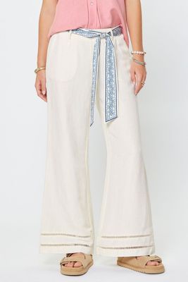 Linen Cropped Pants w/Scarf Belt