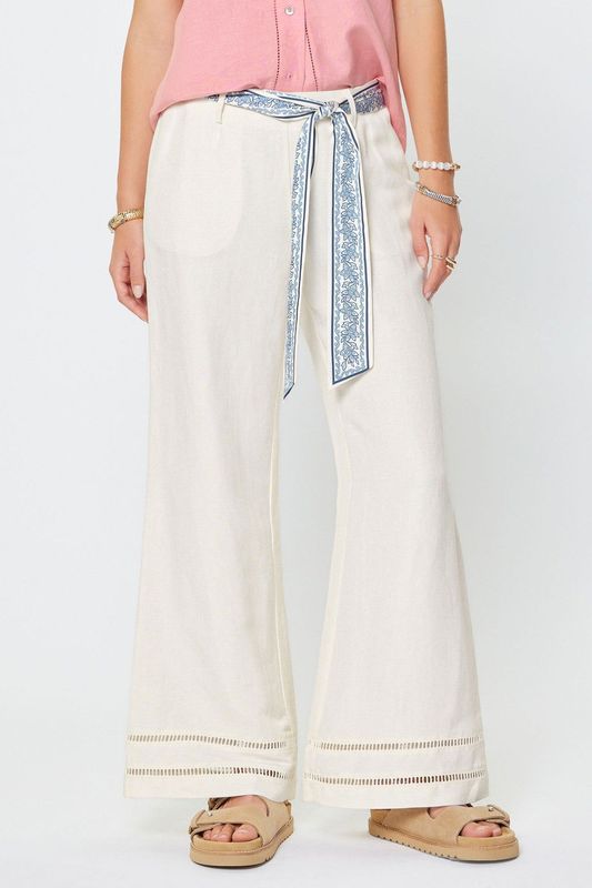 Linen Cropped Pants w/Scarf Belt