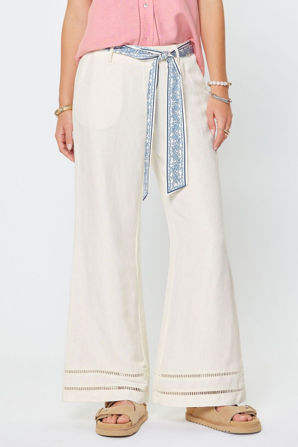 Linen Cropped Pants w/Scarf Belt