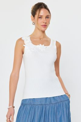 Floral Accent Ribbed Tank Top