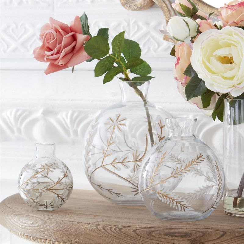 Etched White &amp; Gold Painted Floral Vases