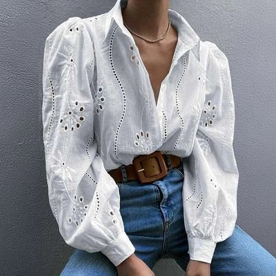 White Embroidered Long Sleeve Top