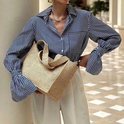 Striped Collared Shirt w/ Flare Cuff