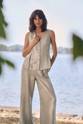 Foiled Linen Peplum Vest