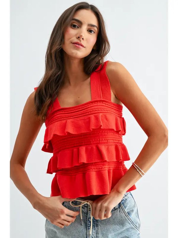 Red Ruffled Knit Top