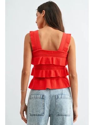 Red Ruffled Knit Top