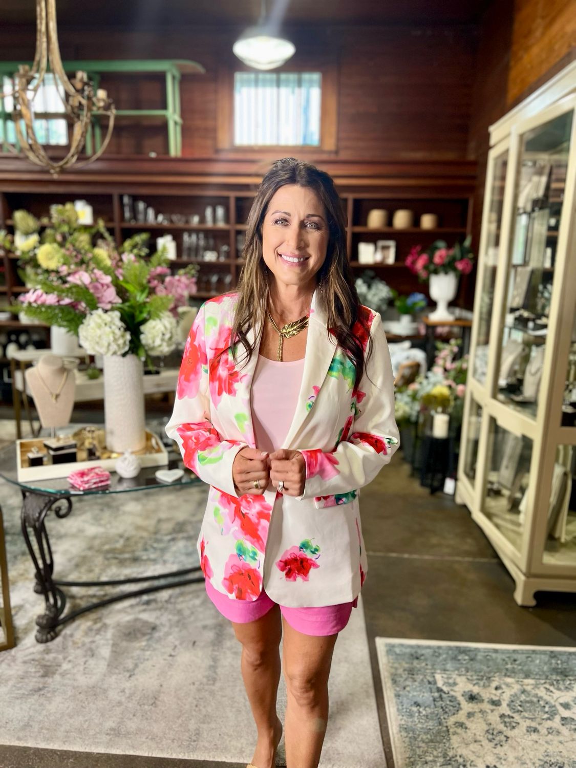 Watercolor Floral Satin Blazer