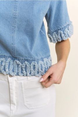 Distressed Trim Denim Top