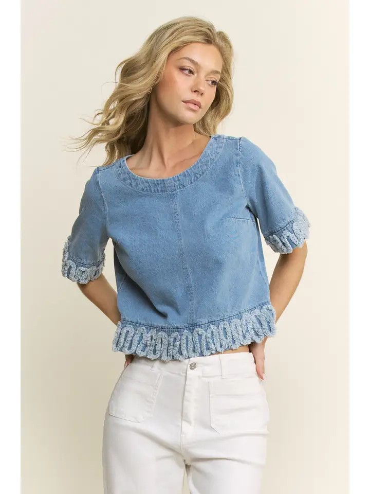 Distressed Trim Denim Top