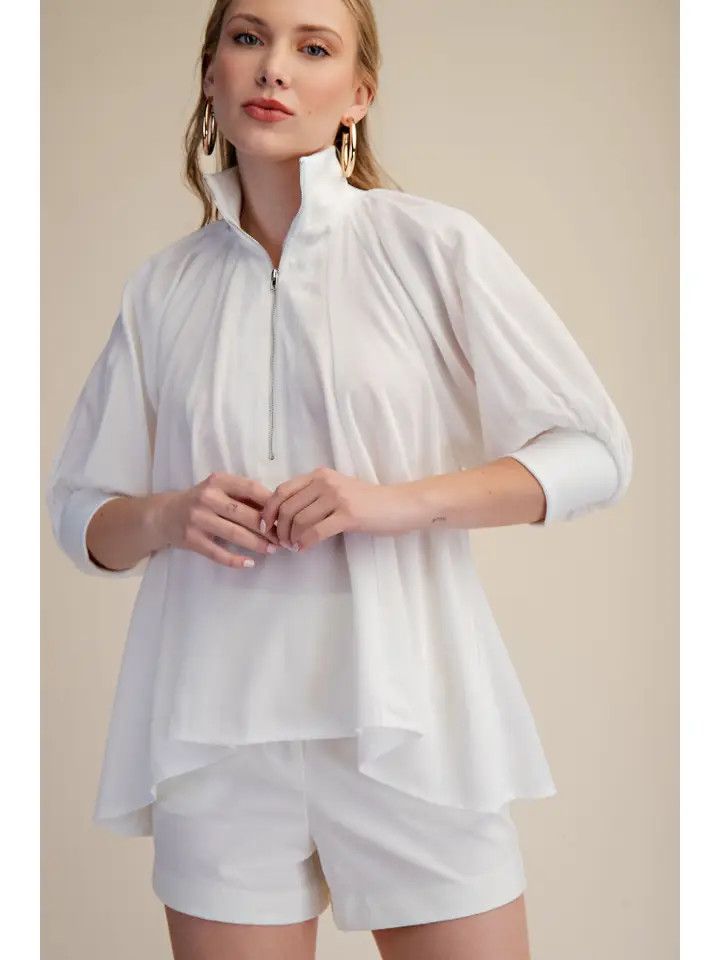 Half Zip Mock Blouse