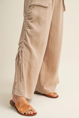 Gauze Ruched Side Slit Pant