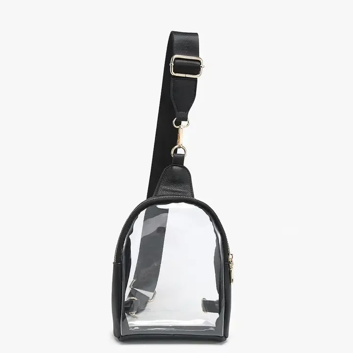 Ellen Clear Sling Bag w/ Removable Strap, Color: Black