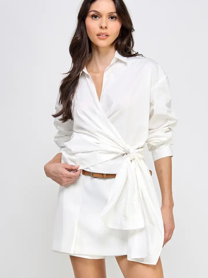 Tuck Sleeve Wrap Tie Shirt