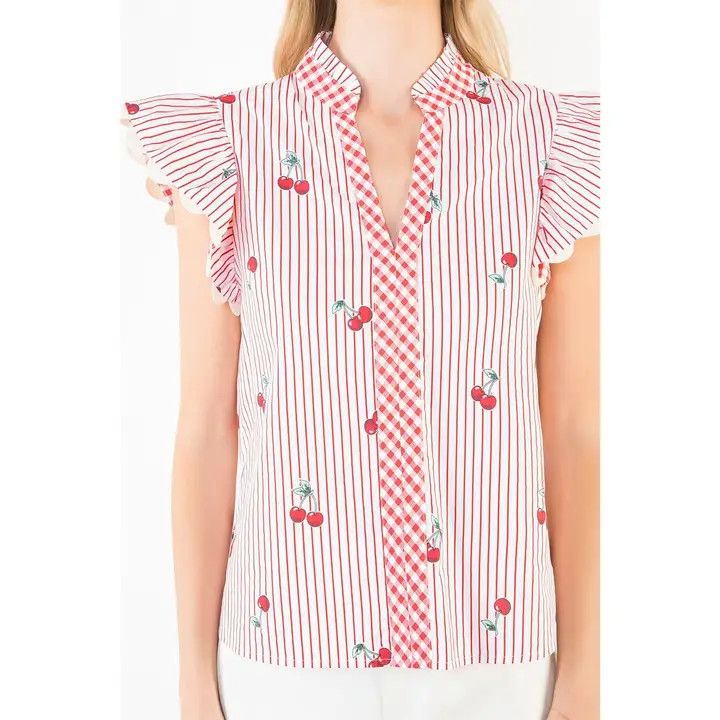 Cherry Print Stripe Top