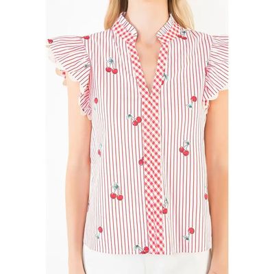 Cherry Print Stripe Top