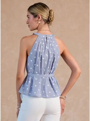 Stripe Star Print Belted Top
