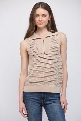 Half-Zip Open Knit Sweater