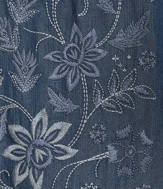 Denim Floral Embroidered Dress