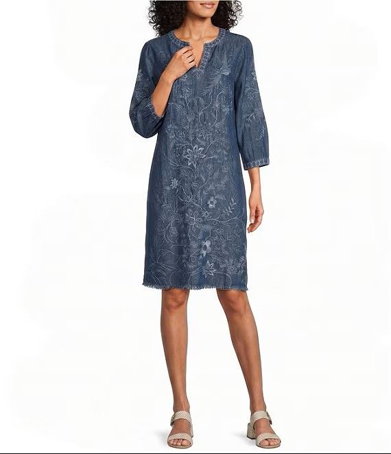 Denim Floral Embroidered Dress