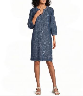 Denim Floral Embroidered Dress