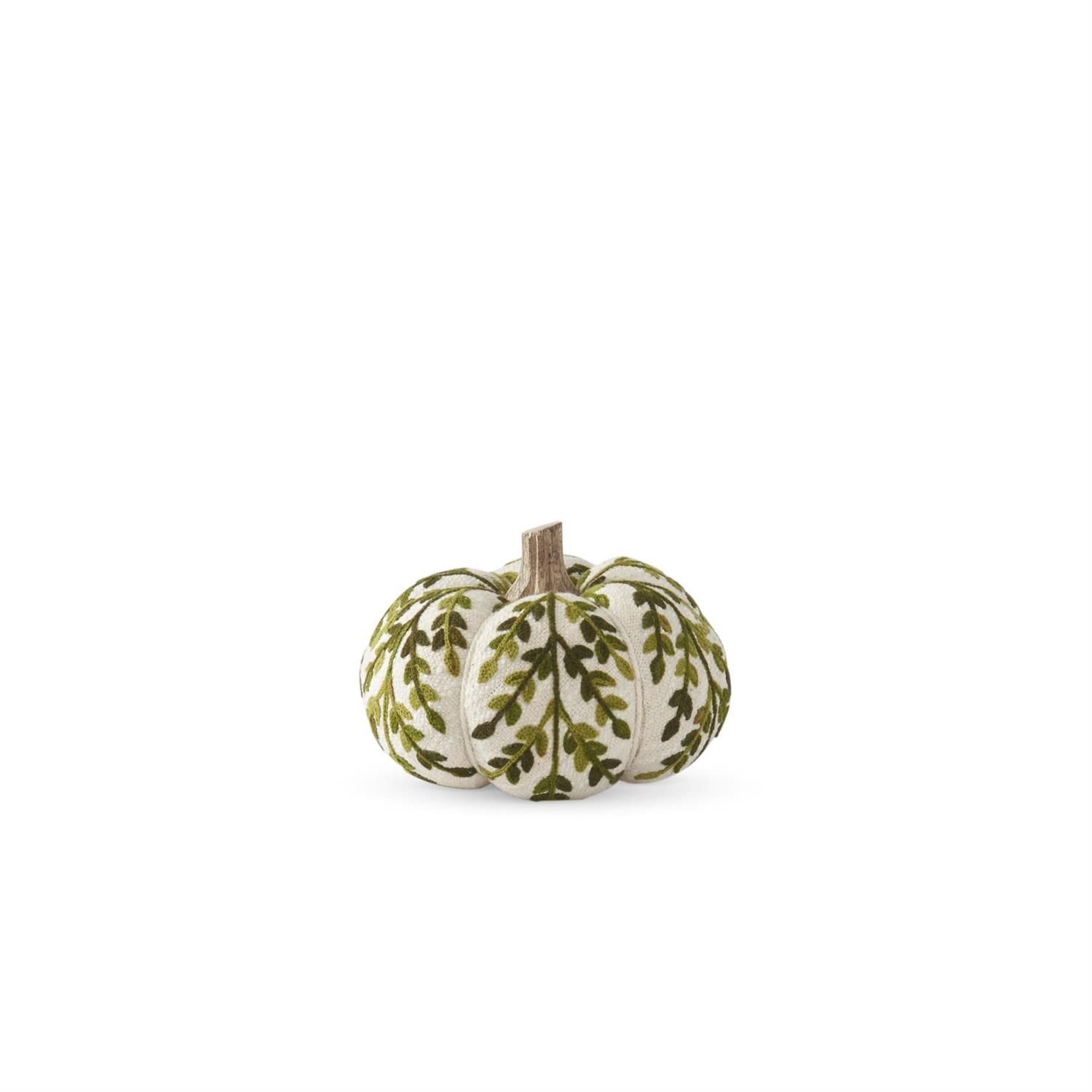 4.5" Cream &amp; Green Knit Pumpkin