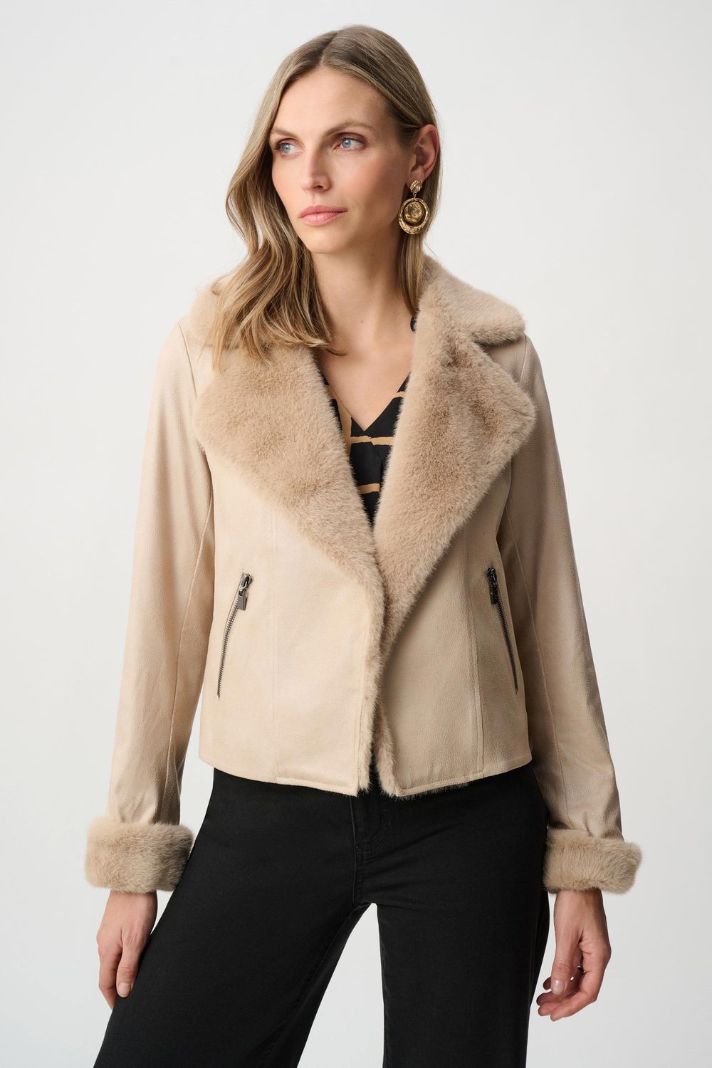 Foiled Faux Suede Jacket w/Faux Fur Collar