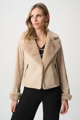 Foiled Faux Suede Jacket w/Faux Fur Collar