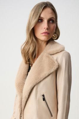 Foiled Faux Suede Jacket w/Faux Fur Collar