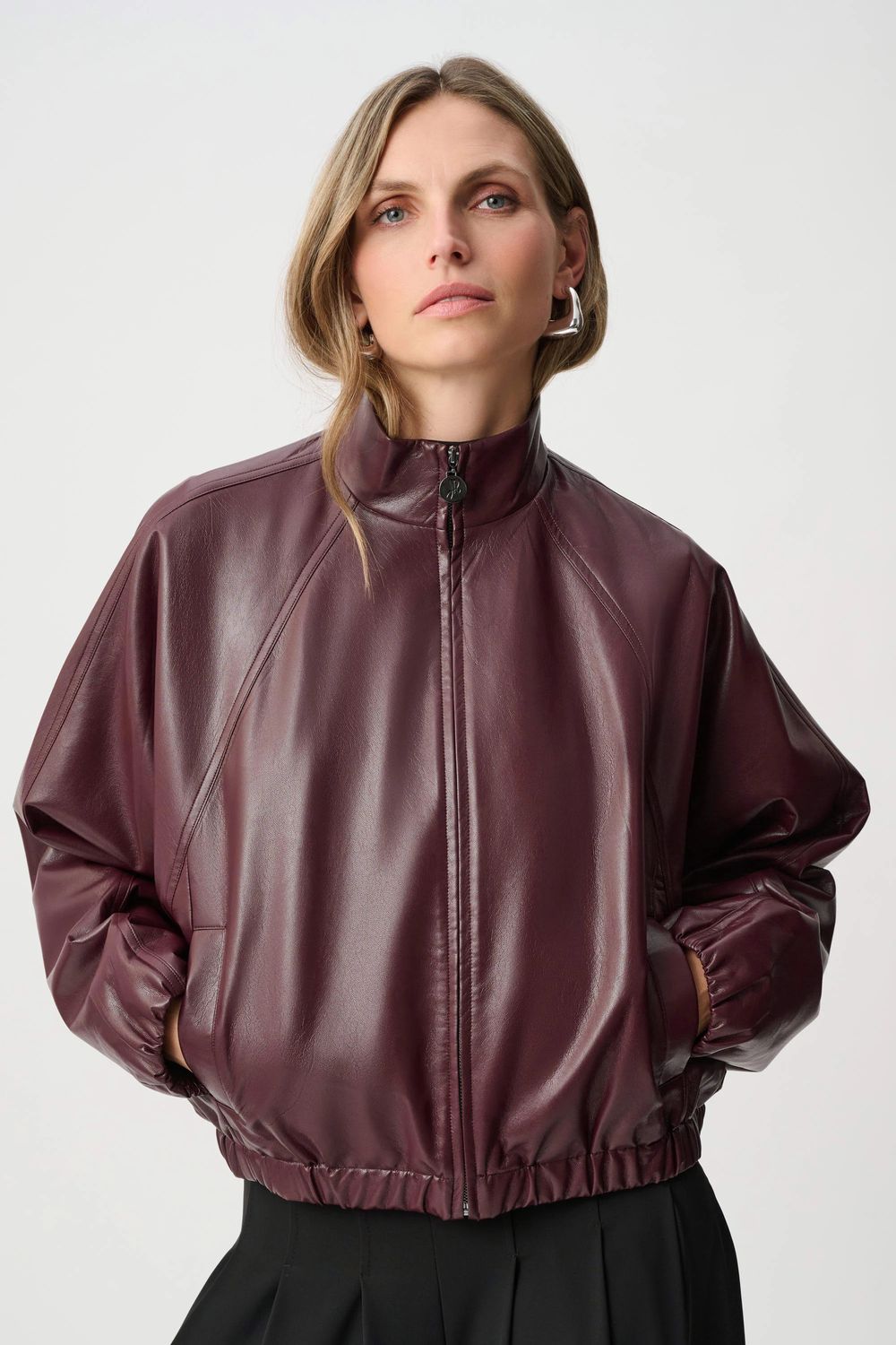 Leatherette Mock-Neck Bomber Jacket
