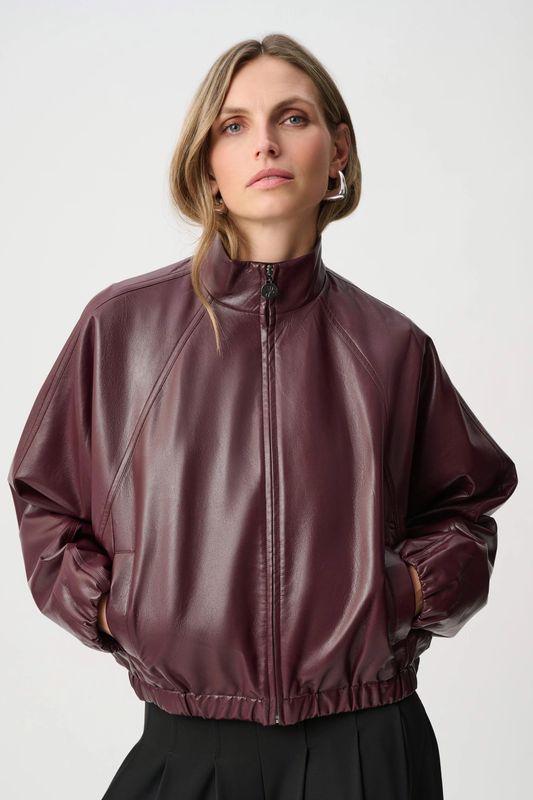 Leatherette Mock-Neck Bomber Jacket