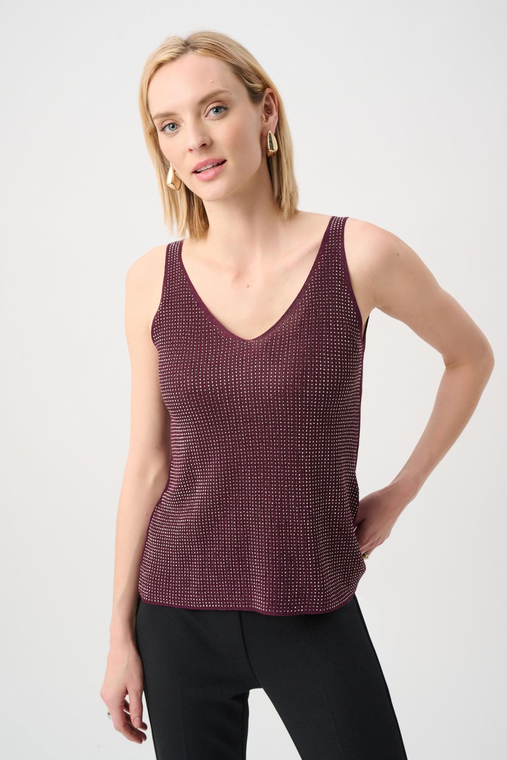 Metallic Knitted Camisole w/Rhinestones