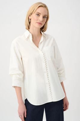 Cotton Poplin Pearl Trim Blouse
