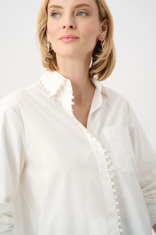 Cotton Poplin Pearl Trim Blouse